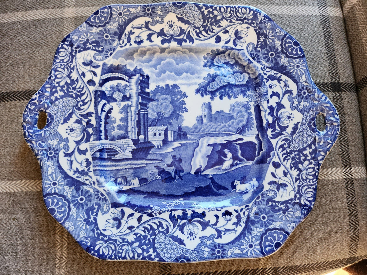 Vintage Copeland Spode Italian Handled Serving Dish Circa 1890–1930 Blue & White