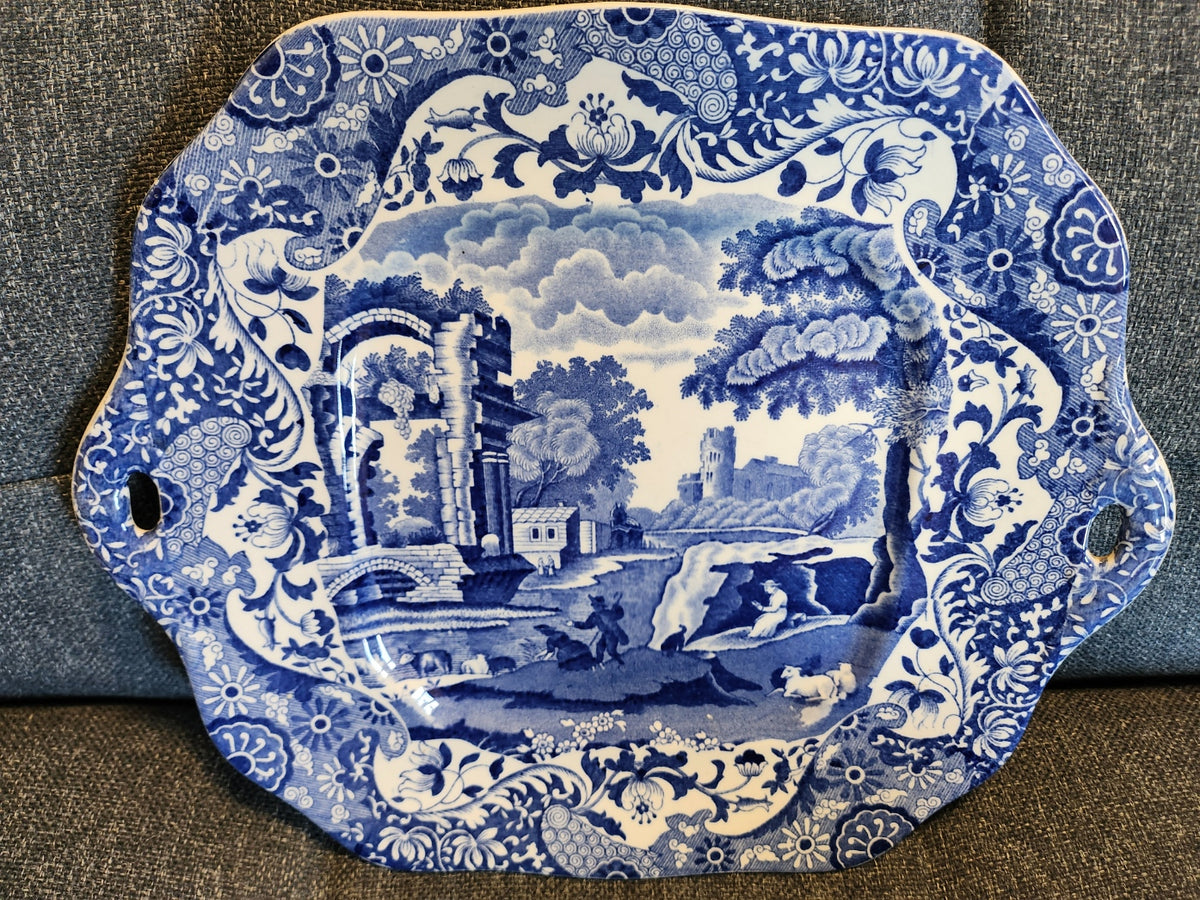 Vintage Copeland Spode Italian Handled Serving Dish Circa 1890–1930 Blue & White