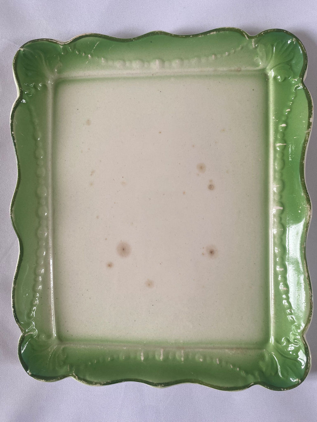 Antique Ceramic Cheese Dish – Victorian Floral, Sage Green & Cream, c.1880–1920