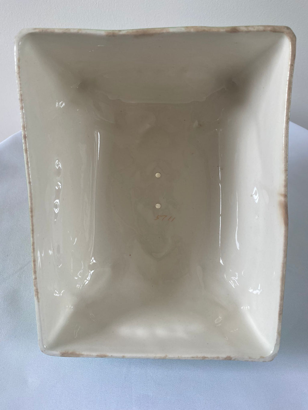 Antique Ceramic Cheese Dish – Victorian Floral, Sage Green & Cream, c.1880–1920