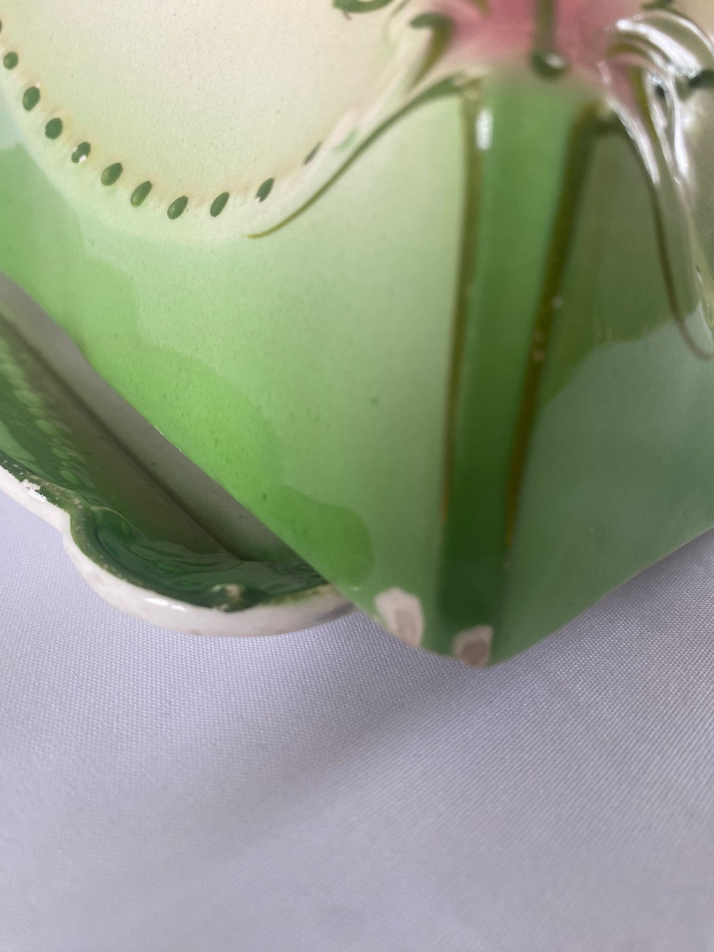 Antique Ceramic Cheese Dish – Victorian Floral, Sage Green & Cream, c.1880–1920