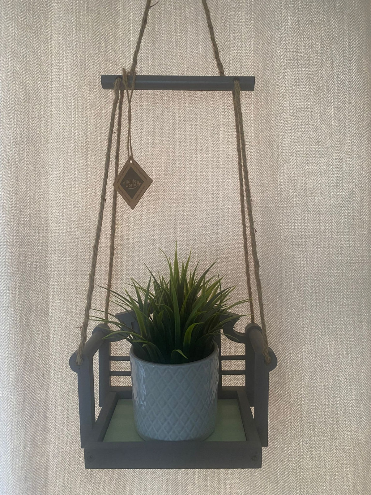 Lutyens Hanging Bird Feeder & Planter – Slate Grey, Wildlife World, Jute Rope