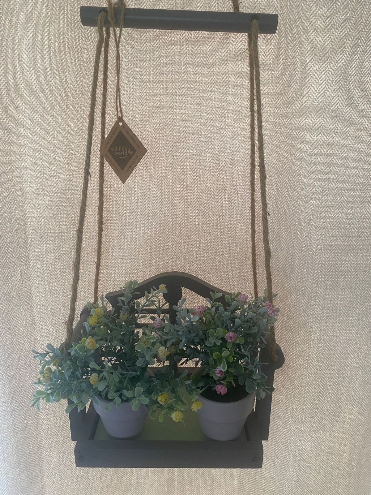 Lutyens Hanging Bird Feeder & Planter – Slate Grey, Wildlife World, Jute Rope