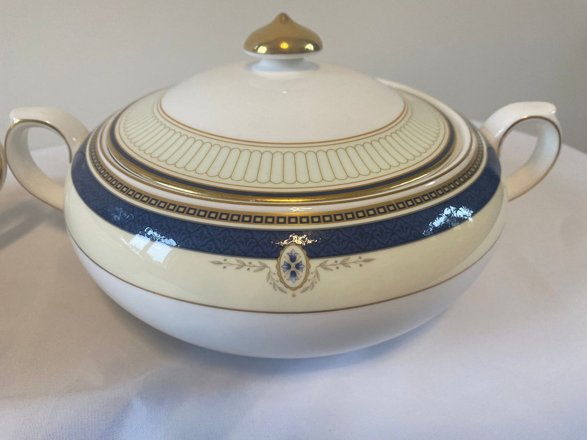 Royal Doulton Challinor Lidded Vegetable Tureens – Pair, Fine Bone China, Cobalt & Gold