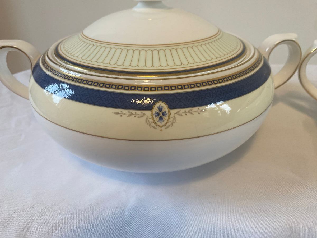 Royal Doulton Challinor Lidded Vegetable Tureens – Pair, Fine Bone China, Cobalt & Gold