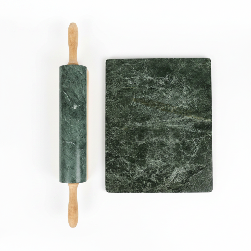 Heavy Green Marble Rolling Pin & Pastry Board – Vintage Kitchen Set