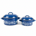 Herma Vintage Enamel Casserole Set – Cobalt Blue Folk Floral, West Germany