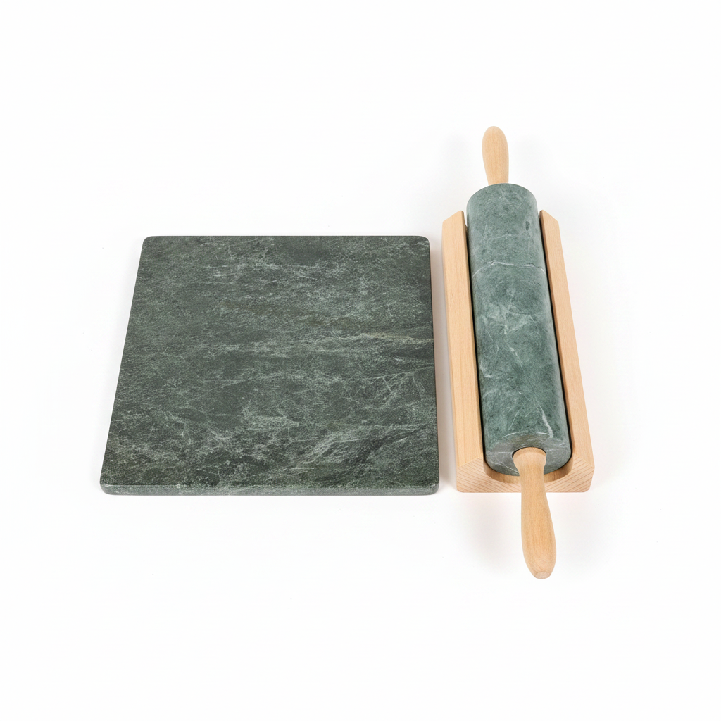Heavy Green Marble Rolling Pin & Pastry Board – Vintage Kitchen Set